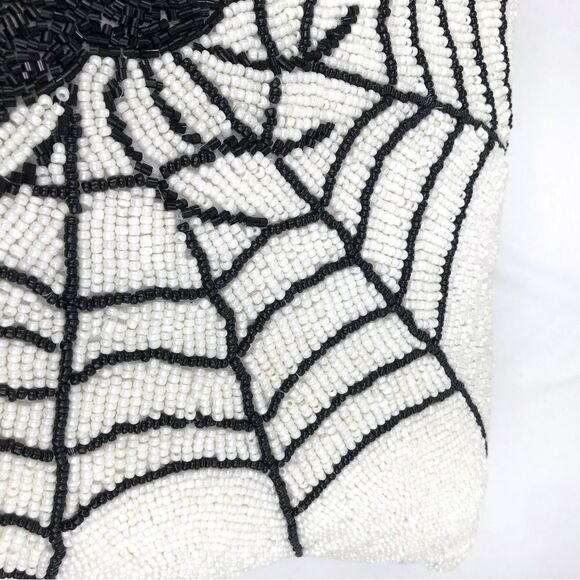 Noir Night Black Spiderweb White Beaded 16” Halloween Decor Accent Throw Pillow - Picture 6 of 15